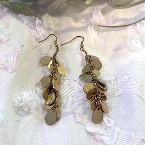 Gold Layered Teardrop Coin Leaf Drop Earrings Long Dangle Earrings Gold Tone